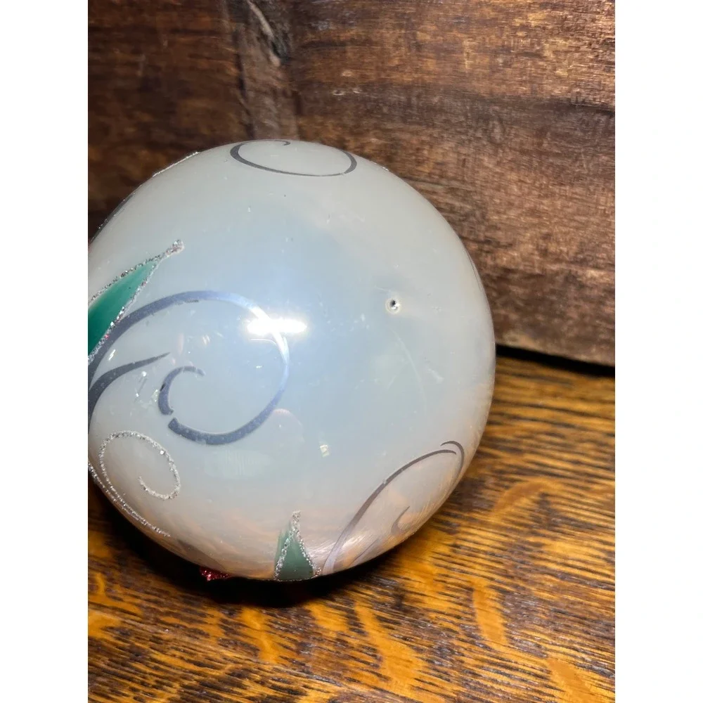 Demdaco Glass Ball Christmas Ornament Iridescent Floral Glitter Silver Green Red